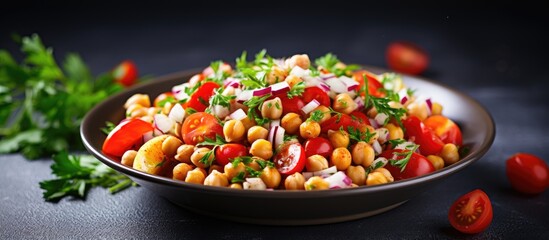 Bowl of chickpeas and tomatoes