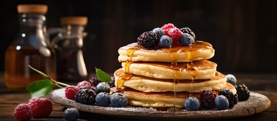 Pancakes with syrup and berries