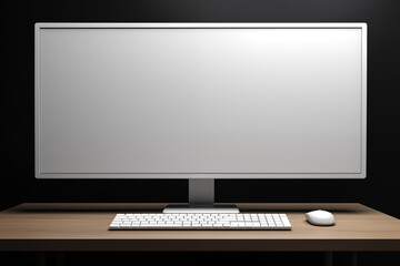 Computer on desk with white background. Subject related to the business world. Computer related topics. Image for graphic designer. Telework. Coworking.