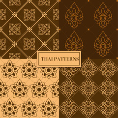 A set of Thai pattern swatches designs in warm brown hues
