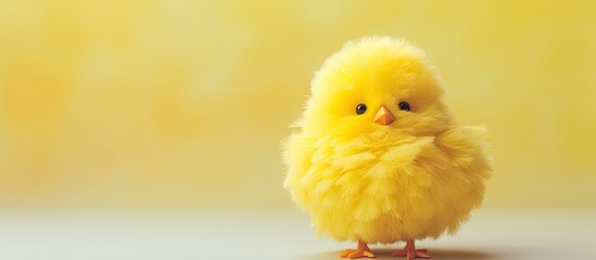 Fluffy yellow chick on white background