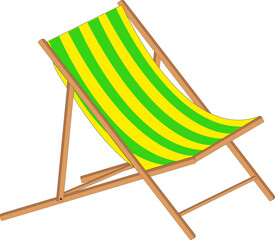 Chaise longue avec cadre en bois et tissu rayé de différentes couleurs sur fond blanc	 - 793790472