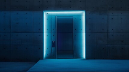 Minimalist modern blue-lit elevator concrete building technology progress