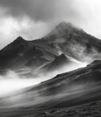 Foggy Mountain Landscape in Black and White