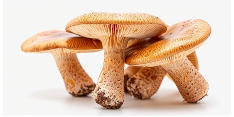 Four brown mushrooms with white background