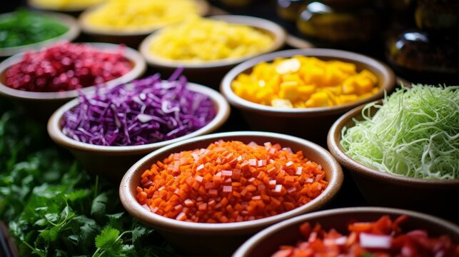b'Various types of shredded vegetables and salad ingredients'