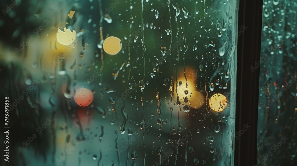 Aufkleber raindrops gently falling onto the windowpane, creating a soothing backdrop