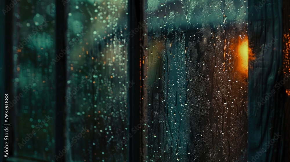 Aufkleber raindrops gently falling onto the windowpane, creating a soothing backdrop