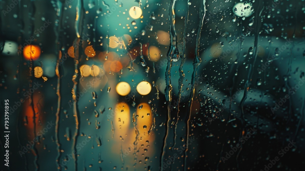Aufkleber raindrops gently falling onto the windowpane, creating a soothing backdrop