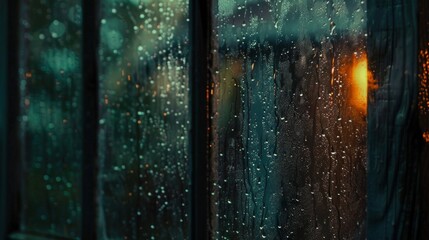 Raindrops gently falling onto the windowpane, creating a soothing backdrop - obrazy, fototapety, plakaty