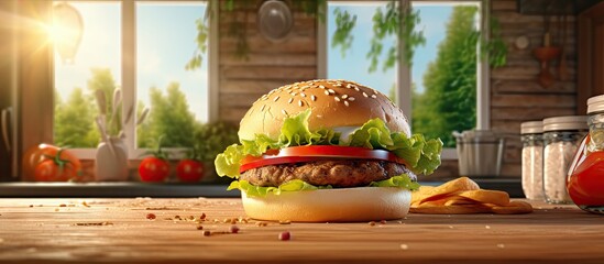 Fresh burger with lettuce and tomato
