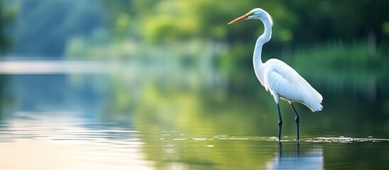 Obraz premium White heron wading in water with elongated beak