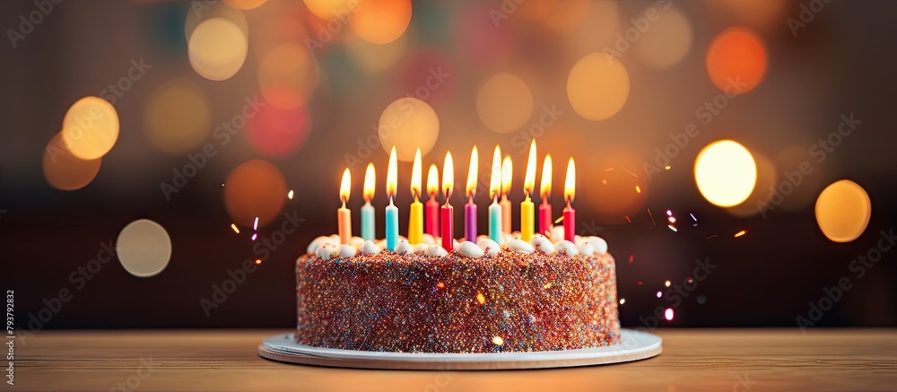 Canvas Prints Cake with lit candles on a table