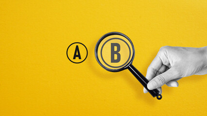 A B testing and hypothesis testing. A B test in marketing and online advertising - obrazy, fototapety, plakaty
