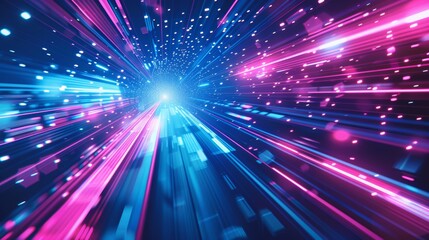 Naklejka premium Abstract background with neon light lines on dark blue, glowing and shining speed 