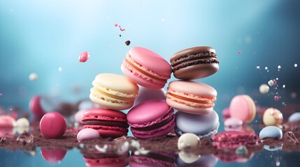  Transport yourself to a realm of sugary dreams with a captivating scene of various colorful macarons floating gracefully on a clean PNG background, inviting you to indulge in their sweetness through 