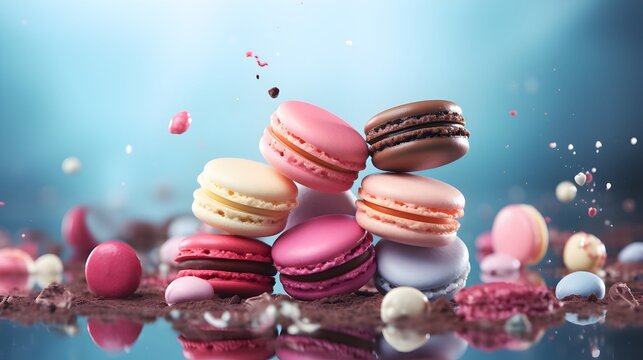  Transport yourself to a realm of sugary dreams with a captivating scene of various colorful macarons floating gracefully on a clean PNG background, inviting you to indulge in their sweetness through 