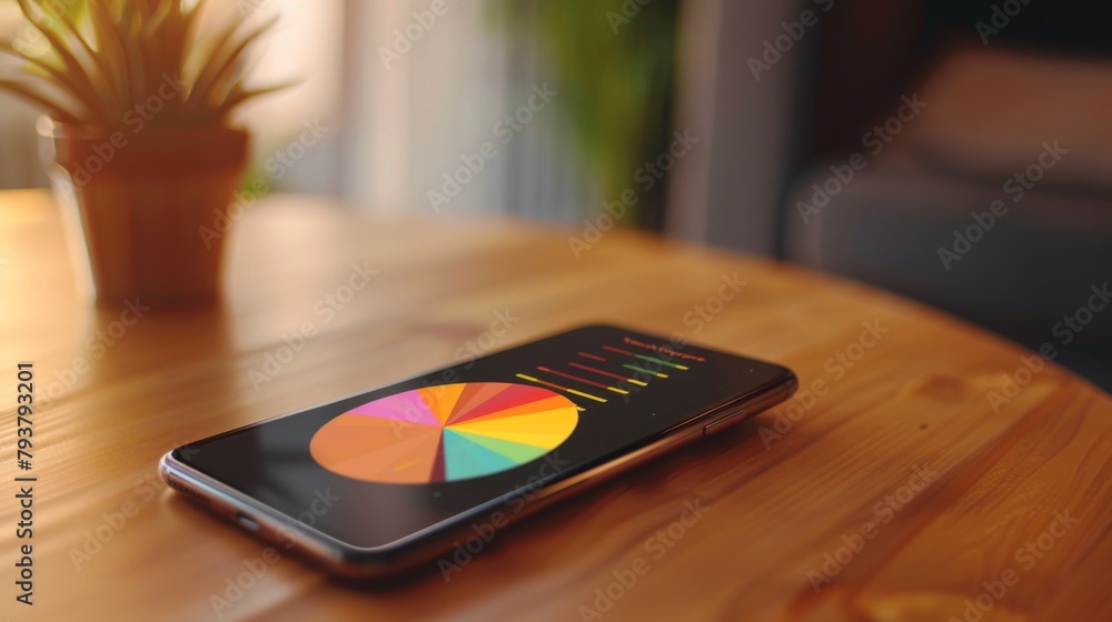 Leinwandbilder smartphone screen displaying a pie chart of stock portfolio diversification, highlighting investment