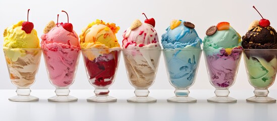 Close-up Assortment Ice Cream Sundaes Different Flavors