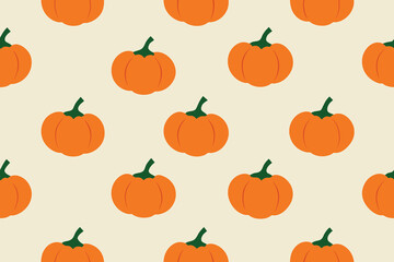 All over Halloween seamless vector repeat pattern with tossed orange and green pumpkin silhouettes on white background. Simple and sophisticated 4 way harvest Thanksgiving backdrop vector design