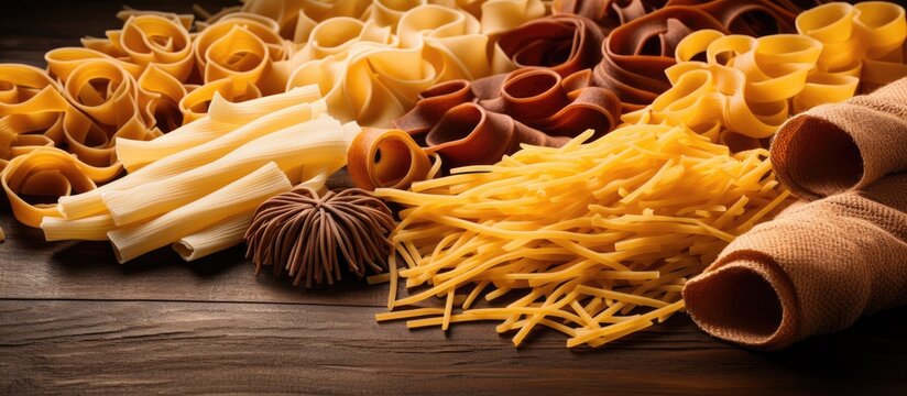 Various pasta shapes up close