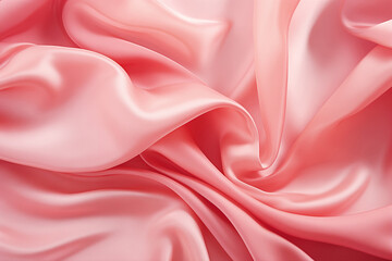 A close-up of blush pink satin elegantly arranged in luxurious folds, capturing the softness and subtle glow of the fabric, is ideal for illustrating themes of romantic fashion or interior design.