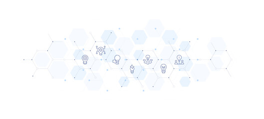 Idea banner vector illustration. Style of icon between. Containing innovation, lightbulb, idea.