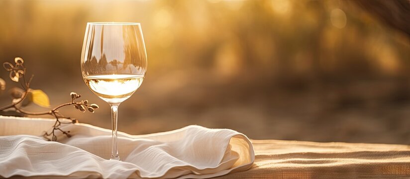 Glass of wine on table with cloth