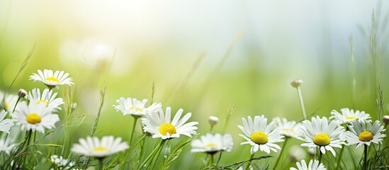 White flowers blooming in sunlight on grass