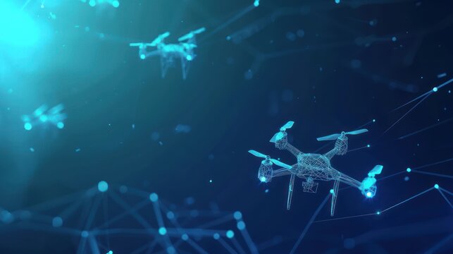 Digital wireframe of drones flying - Powered by Adobe