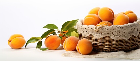 Apricots in basket on table