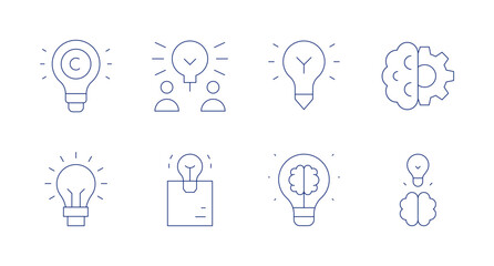 Idea icons. Editable stroke. Containing lightbulb, copyright, idea, strategy.