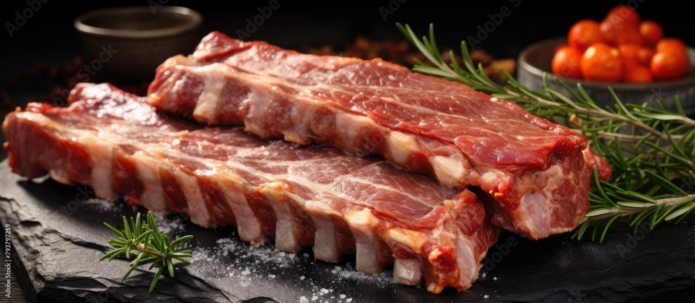 Poster Heap of beef on wooden board