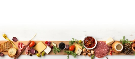 Wooden cutting board with a variety of food