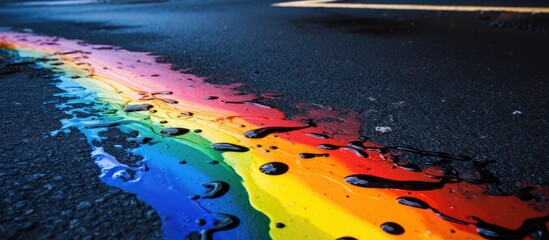 Rainbow graffiti vivid on roadside asphalt
