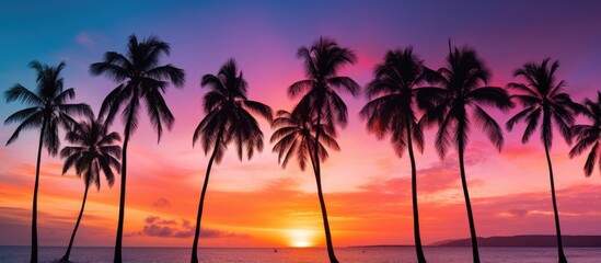 Obraz premium Golden hour palm trees and sea