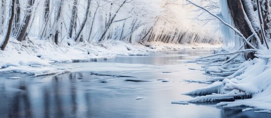 Snowy River in the Woods with Ice-covered Trees and Snow