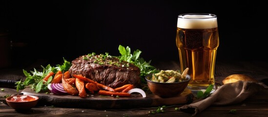 Steak Meal with Beer and Vegetables