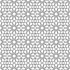 Morocco seamless pattern. Repeating black marocco grid isolated on white background. Repeated simple moroccan mosaic motive. Islamic texture for design prints. Abstract patern. Vector illustration