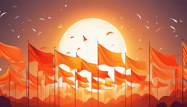 hundreds of hindu flags with white biggest sunrise