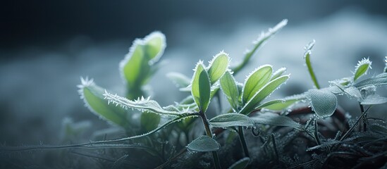 Frosty plants growing amidst grass - Powered by Adobe