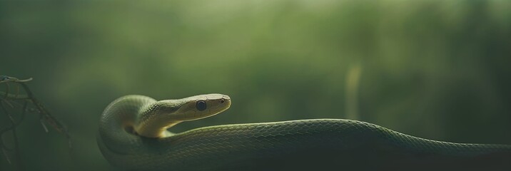 close up of a green snake on a green background