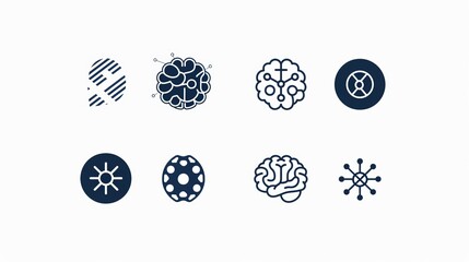 A series of abstract logos featuring dots and lines designed to represent the brain, suitable for contexts such as science innovation and technology development