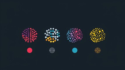 A series of abstract logos featuring dots and lines designed to represent the brain, suitable for contexts such as science innovation and technology development