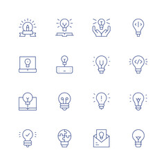 Idea line icon set on transparent background with editable stroke. Containing lightbulb, creative, writing, knowledge, copywriting, ingenuity, idea.