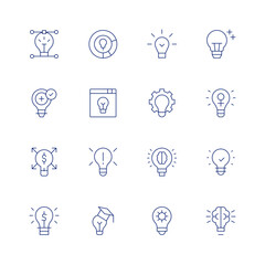 Idea line icon set on transparent background with editable stroke. Containing creativity, positivethinking, opportunity, lightbulb, promotion, rule, learning, idea, ideation, creativebrain.