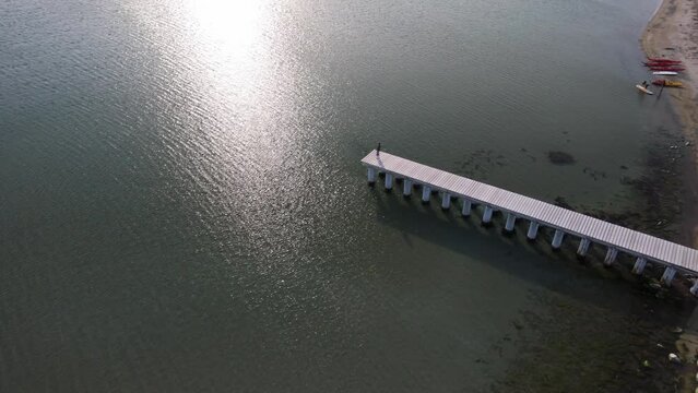 Drone aerial shot, sea, Ayame bridge, Sunset