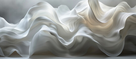 White abstract background. Organza silk texture. Waves. Wallpaper banner design.	
