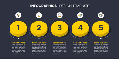 Infographic template. Yellow circles with numbers and 5 steps