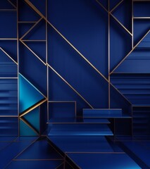 Obraz premium A blue geometric pattern with gold lines, set against an indigo background.